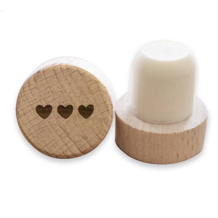 3 Hearts Reusable Engraved Wooden Wine Stopper for wholesale by Wantit