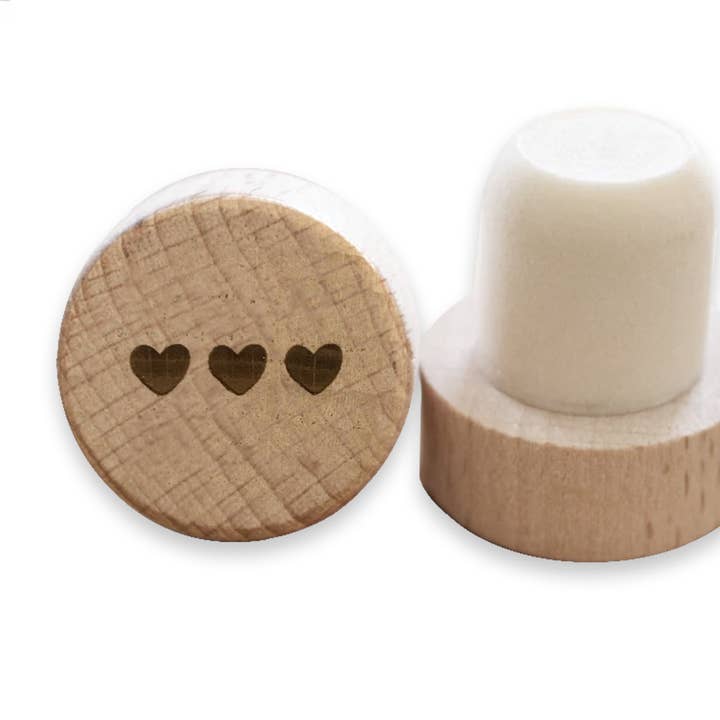 3 Hearts Reusable Engraved Wooden Wine Stopper for wholesale by Wantit