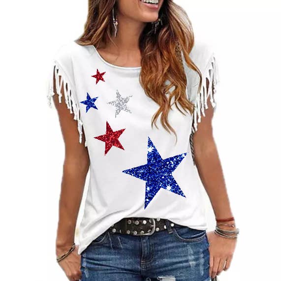 Glitter Star /4th of July/Game day/Tassel Short Sleeve for wholesale by One Nine