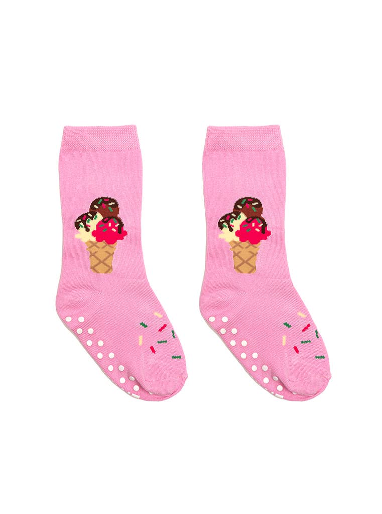 Living Royal - Vente Chaussettes – enfant - Chaussettes emballées en 3D - Enfants - Cornet de crème glacée avec paillettes - Rose2
