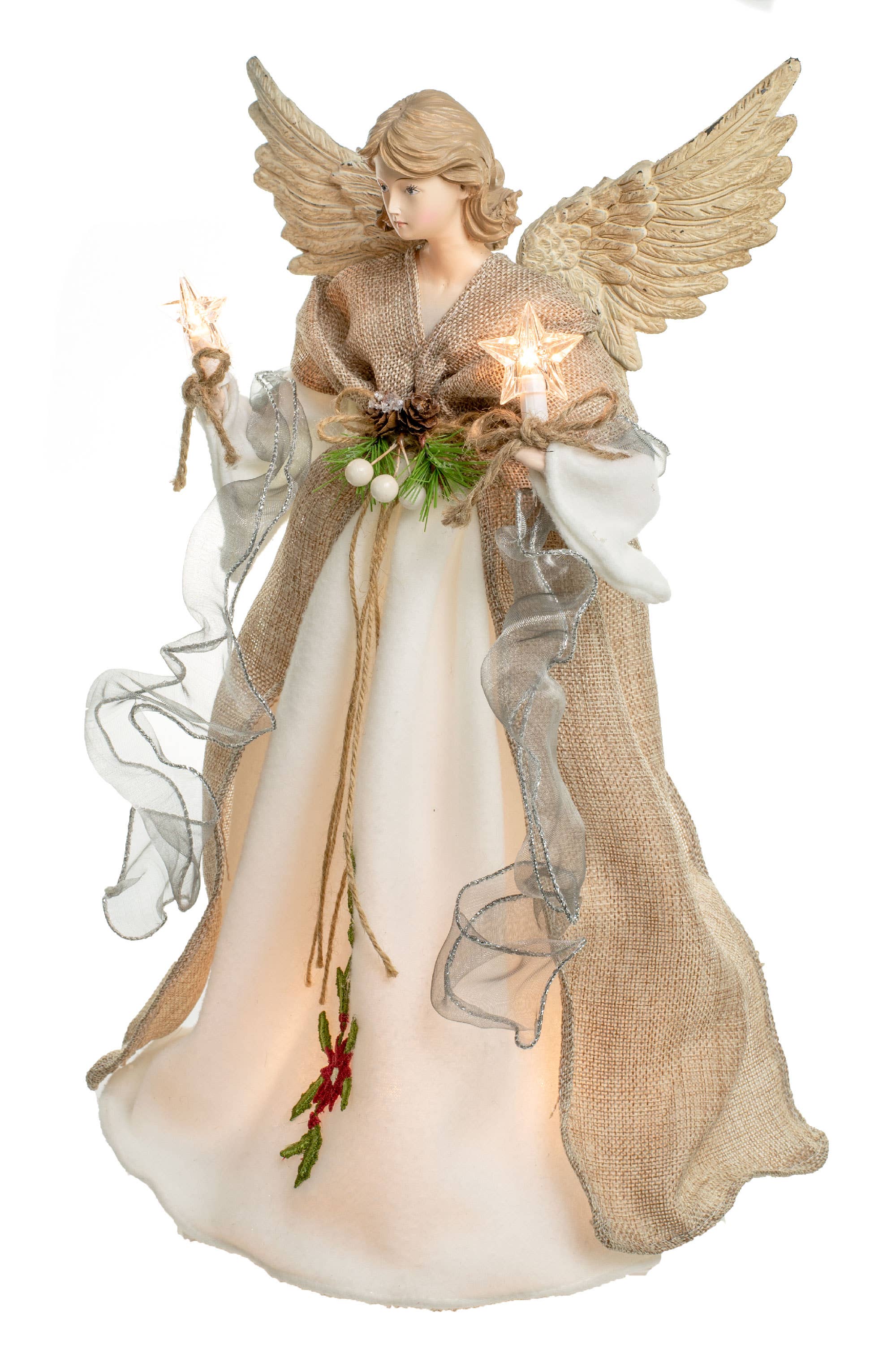 Starlight Collection – Engroshandel Træovertræk – Brun/Hvid 10-lys Rustik Engel Trætopstjerne1