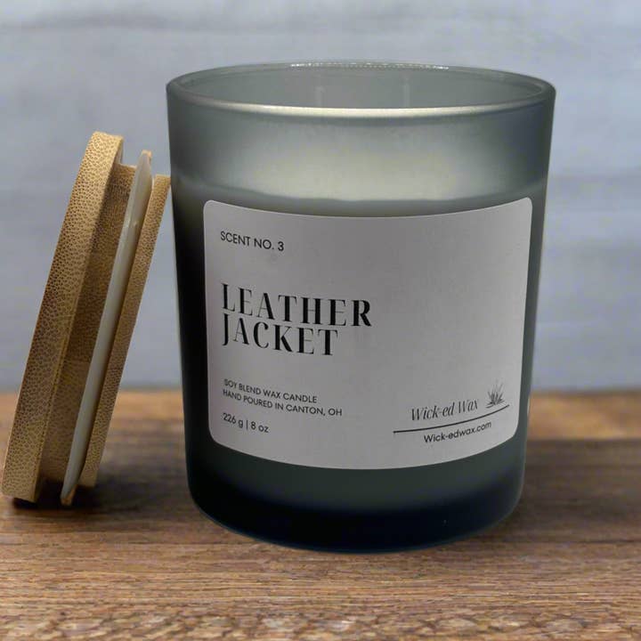 Wick-ed Wax Candles - Wholesale Jar/Filled Candle - Leather Jacket- 8oz Scented Candle1