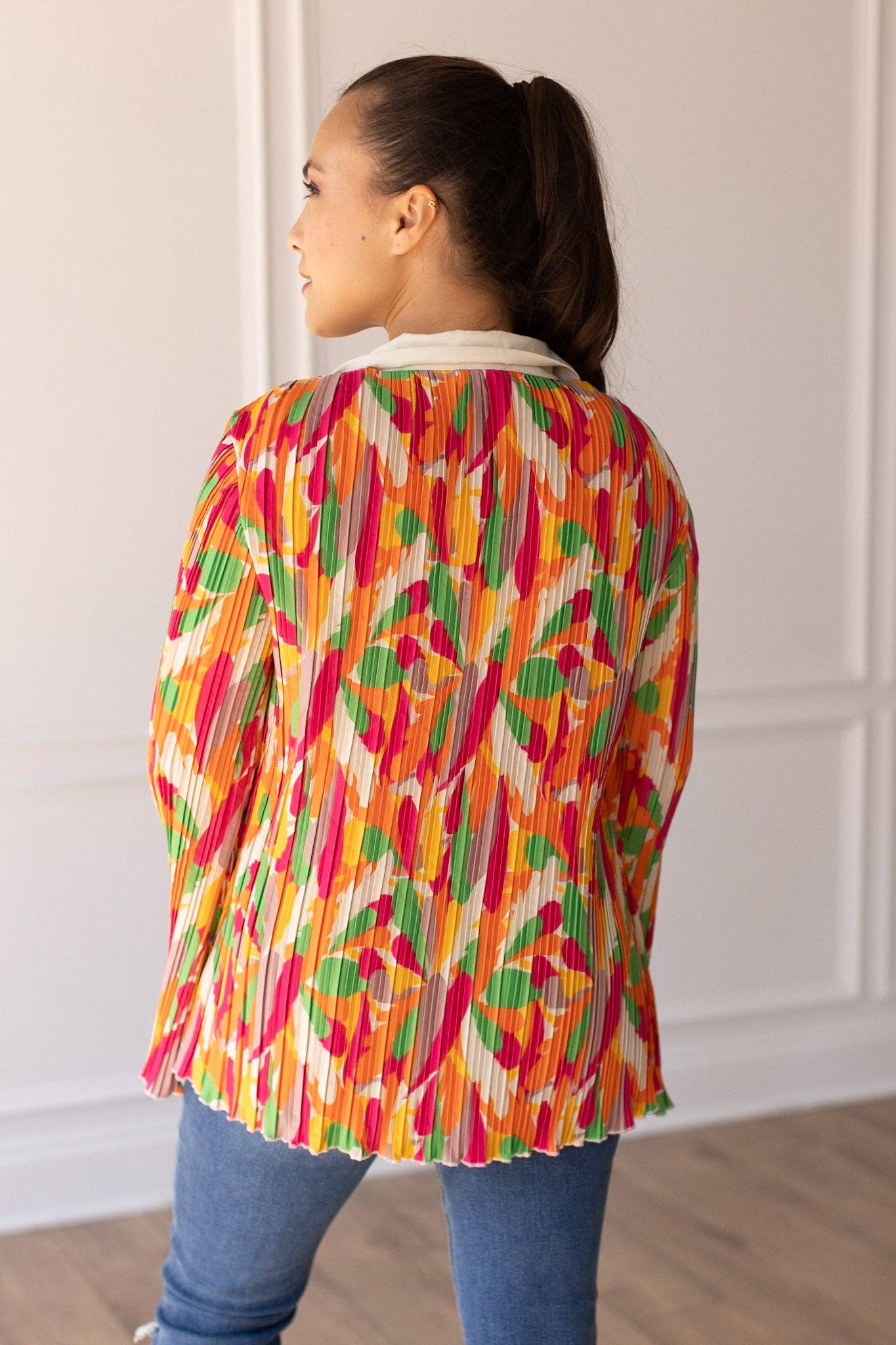 Multi Color Pleats and Petals Flare Sleeve Top for wholesale on Faire6