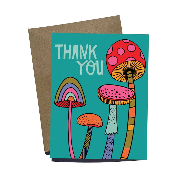 Thank You Mushrooms Greeting Card for wholesale by Julz Clementine