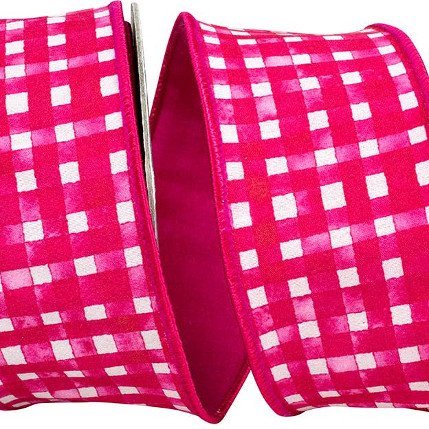 Ruban à bordure câblée en dupion de luxe à carreaux aquarelle avec doublure pour la vente par RELIANT RIBBON