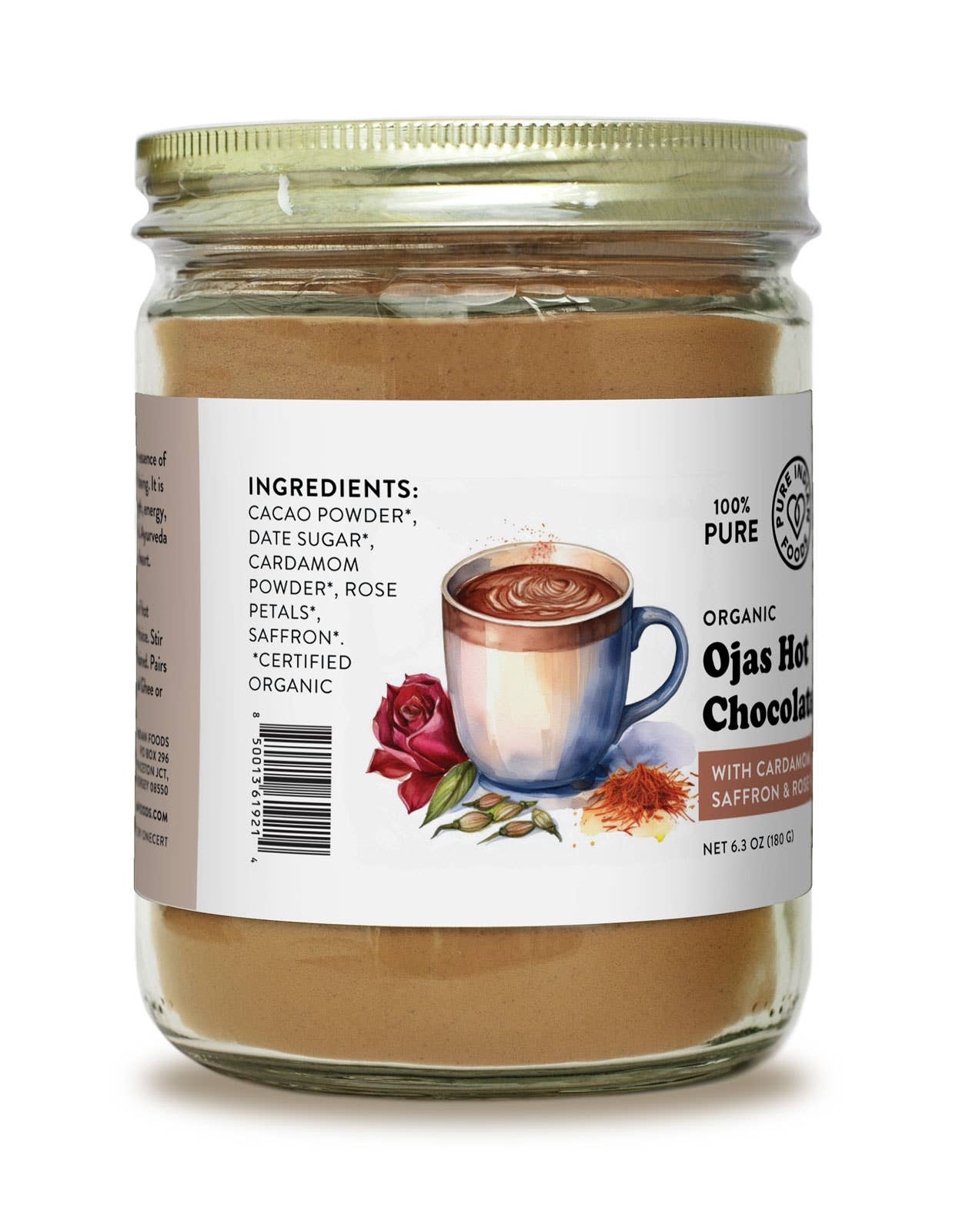 Pure Indian Foods - Vente Préparations/kits pour chocolat chaud - Chocolat chaud Ojas avec cardamome, safran et rose, certifié2