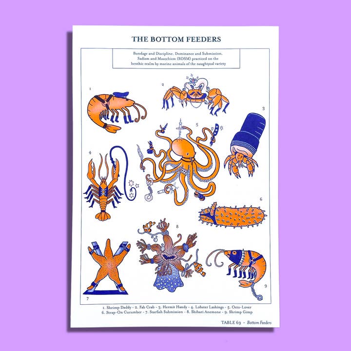 Bottom Feeders Scientific Illustration - Risograph Print for wholesale by Tamiko Sidore Studio