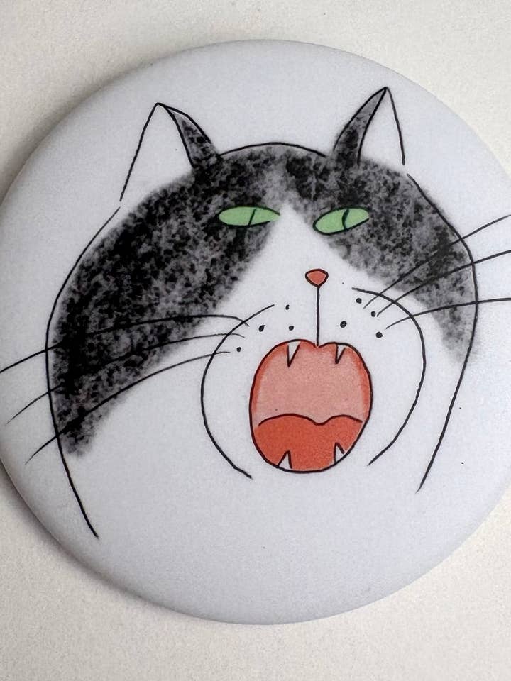 Black-and-White Cat Button Pin – Made in Canada for wholesale by Dariia Dziuba