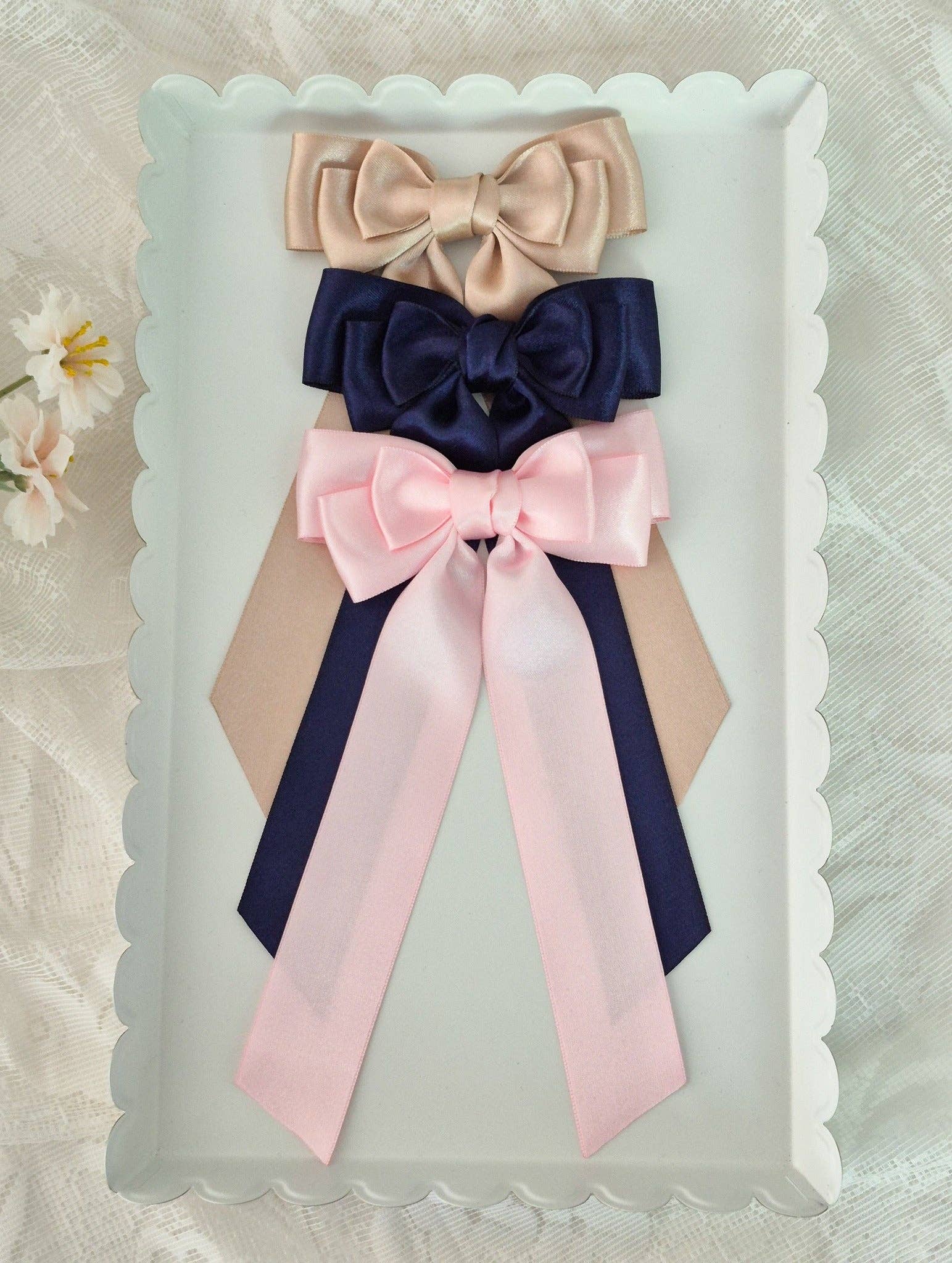 Dainty Delights Creations - Wholesale Hair Bow - Kids - Long Tail Satin Ribbon Bow-Sand Wholesale2