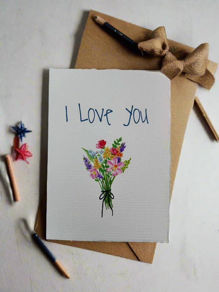 I Love You bouquet card for wholesale by WaterfordCourtStudio