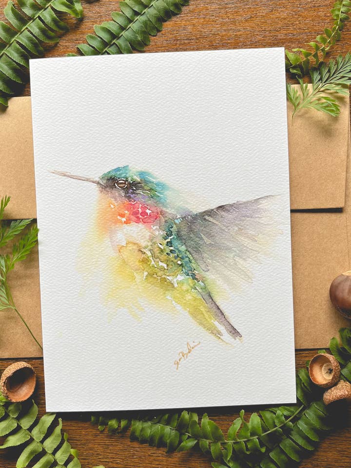 Flutter Hummingbird Watercolor A7 Greeting Card for wholesale by The Painter’s Nest
