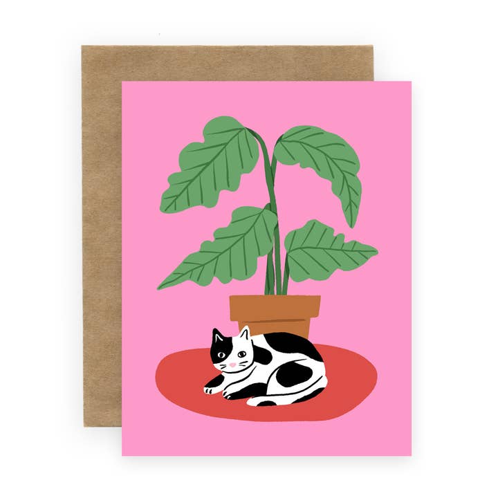 Pink Cat Card for wholesale by Laura Supnik