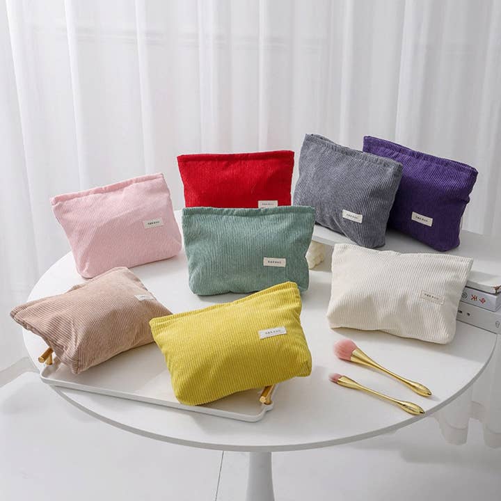 Dipped Shop - Wholesale Makeup/Cosmetic Bag - Simple Solid Color Corduroy Cosmetic Bag DPB1023