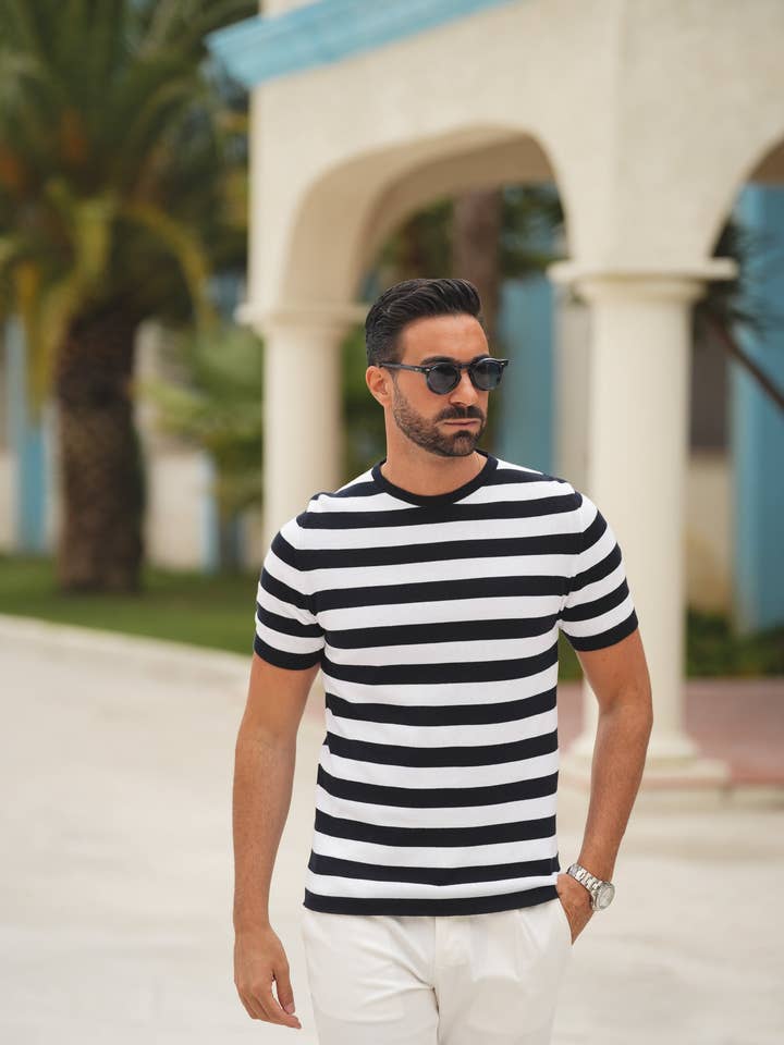 WHITE&BLUE RAYAS DONATO T-SHIRT for wholesale by DONATO