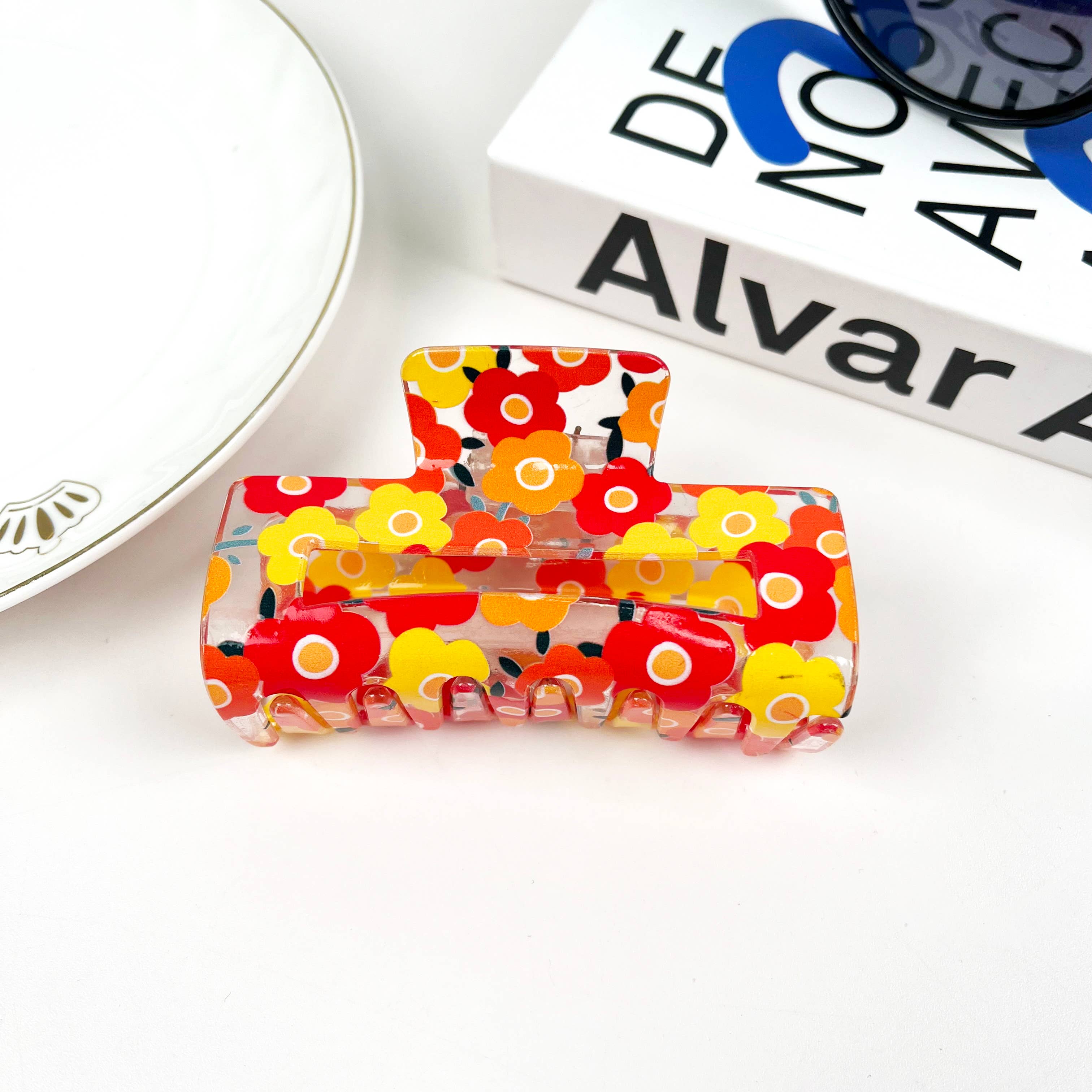 SoapElenGlen - Vente Pince à cheveux – femme - Pince à cheveux Flower Claw Clip, tournesol et cerisier0