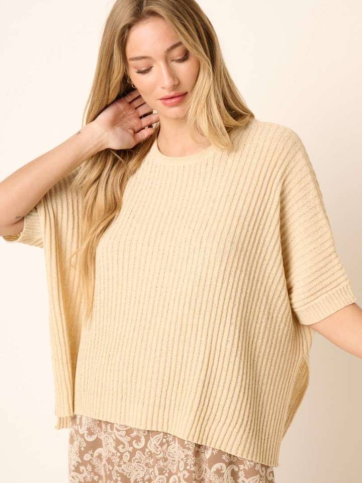 mittoshop - Wholesale Knit Sweater - Women's - ROUND NECK DOLMAN SHORT SLEEVE OVERSIZED SWEATER