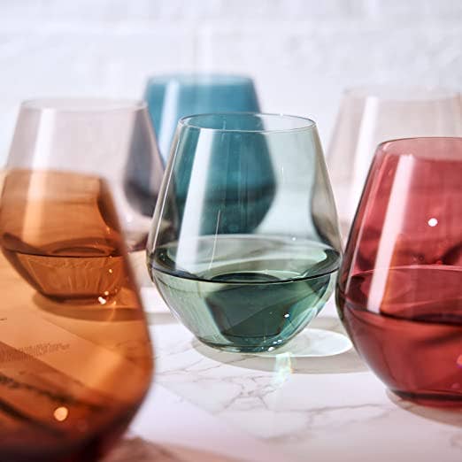 The Wine Savant / Khen Glassware - Wholesale Wine Glass - Colored Stemless Crystal Wine Glass Set of 4