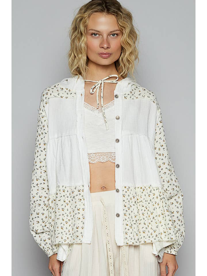 Pol Clothing - Vente Veste – femme - Veste à manches ballon en double gaze avec détails froncés