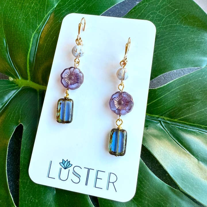 Brass and Czech Glass Unique Statement Earrings for wholesale by LUSTER
