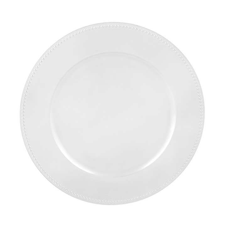 Luxe Party – Base de pratos por atacado – Placa de carregador de plástico redondo com contas brancas | 1 carregador0