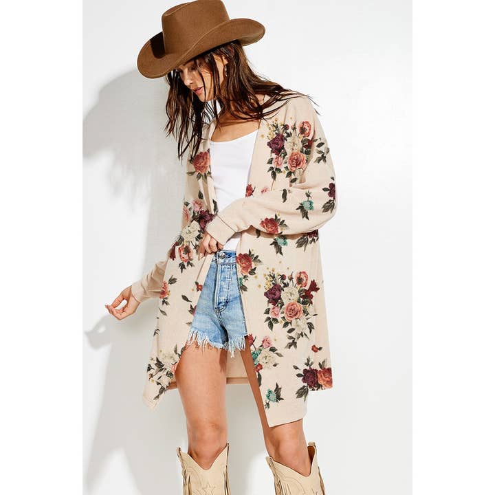 Phil Love – Cardigan - Mulher por atacado – Cardigã casual de tricô com estampa floral1