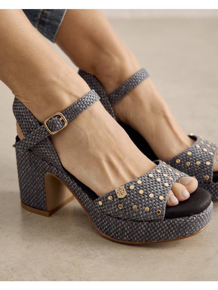 POPA - Wholesale Platform Heels - Women's - Daira Raffia Black Sandal4