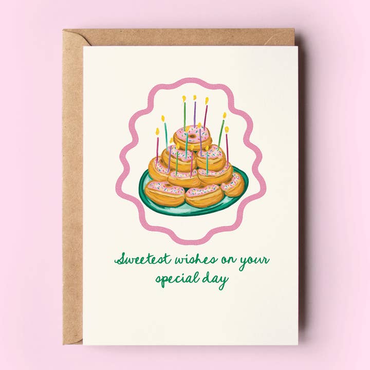 Sweetest Wishes Donuts & Sprinkles Birthday Greeting Card for wholesale by The Shelley Society