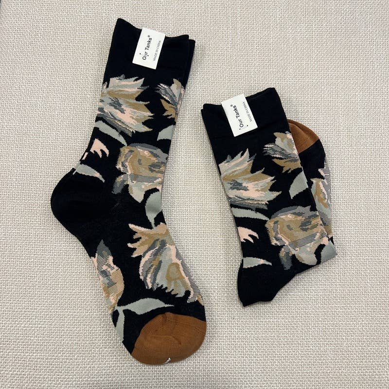 Tourtiwi - Wholesale Socks - Unisex - Oil painting style animal flower print socks25