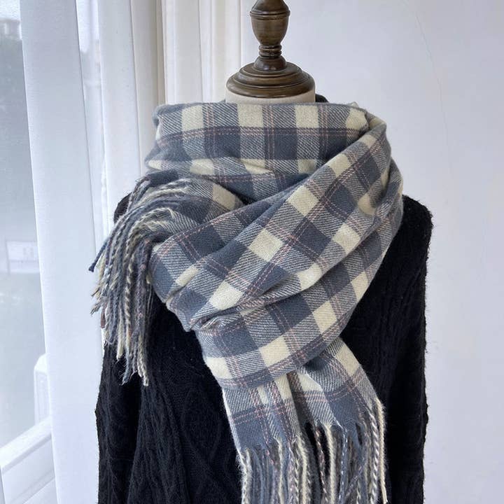 ACCITY - Wholesale Scarf - Women's - Plaid Tassel Scarf for Women - Retro Winter Warmth_CWASC14548