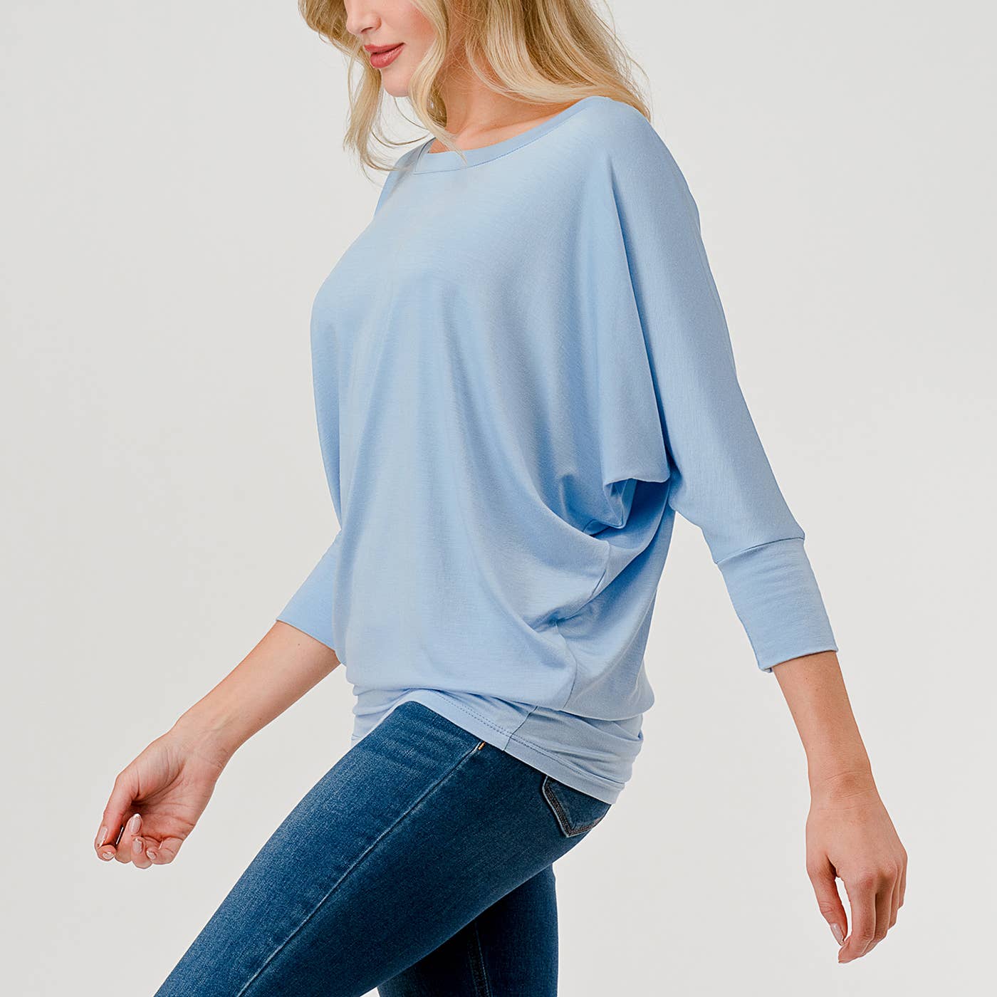 Heimious - Wholesale Knit Top - Women's - 3/4 Dolman Sleeve Round neck Modal Jersey  Top, 250360