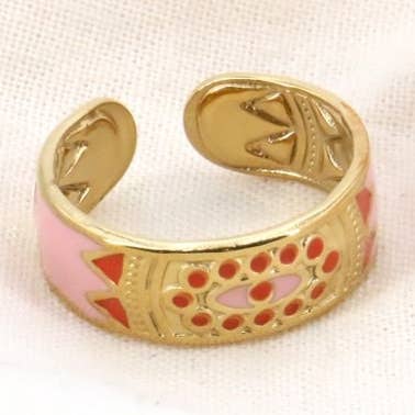 Stainless steel ring protective eye colored enamel 0424037 for wholesale by Lilas de Seine