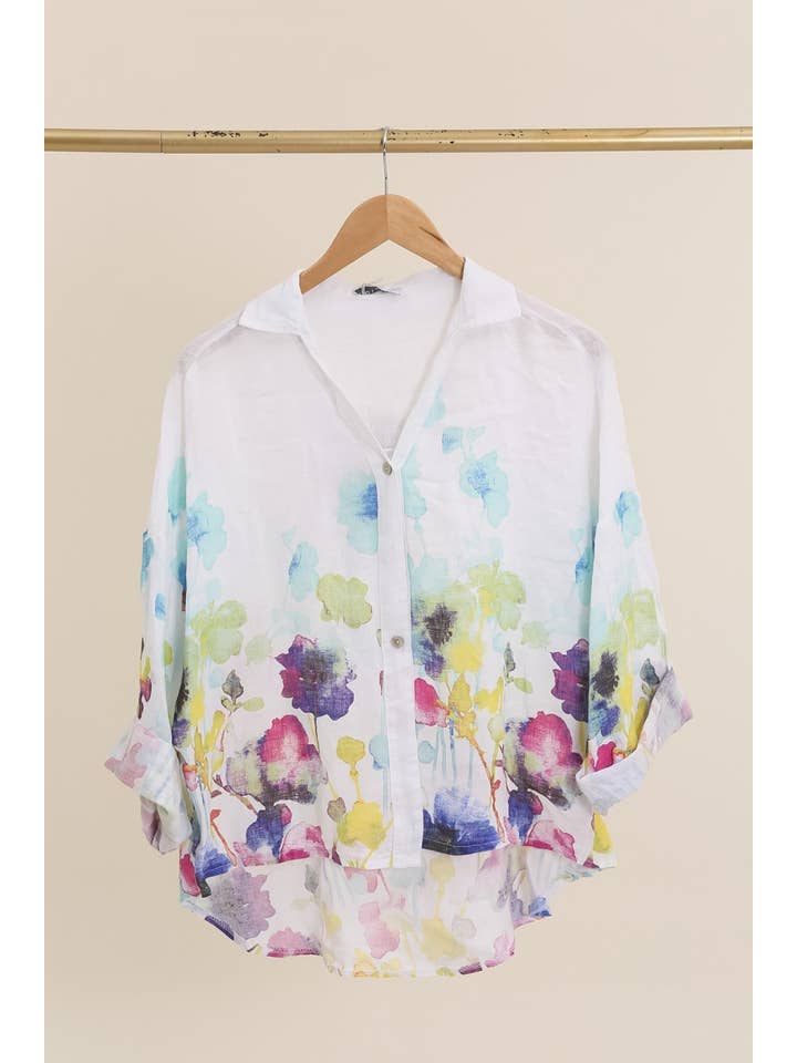la maison des fibres naturelles - Wholesale Varsity/Baseball Jacket - Women's - Floral print blouse 20984 100% linen