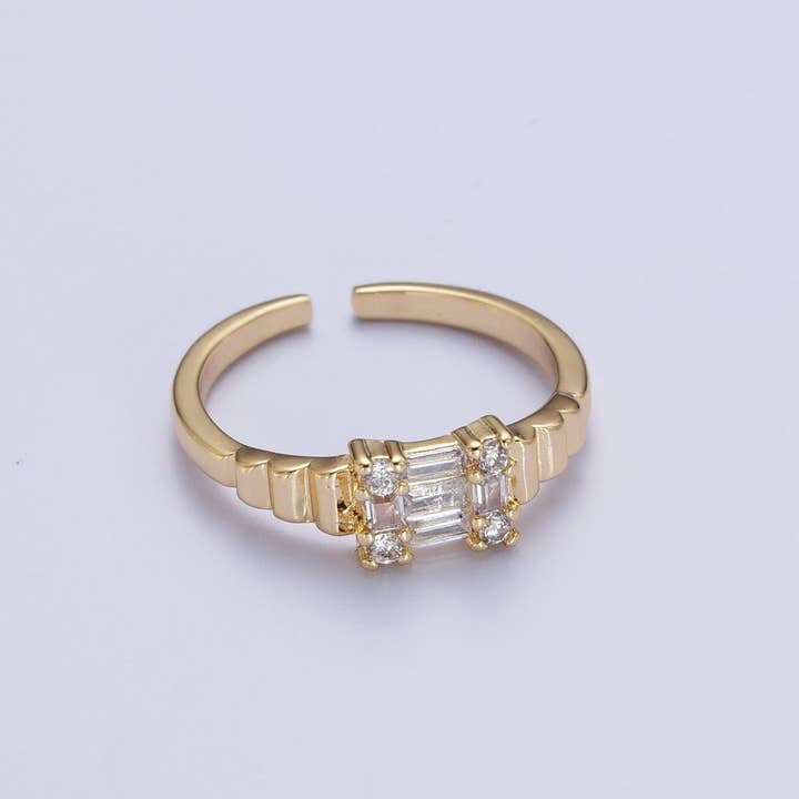Bague carrée en zircon cubique à baguette remplie d'or 24K réglable | U-023 pour la vente par Aim Eternal