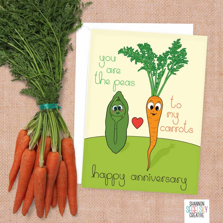 Glückwunschkarte „You are the Peas to my Carrots“ für den Großhandel von Shannon Segelsky Creative