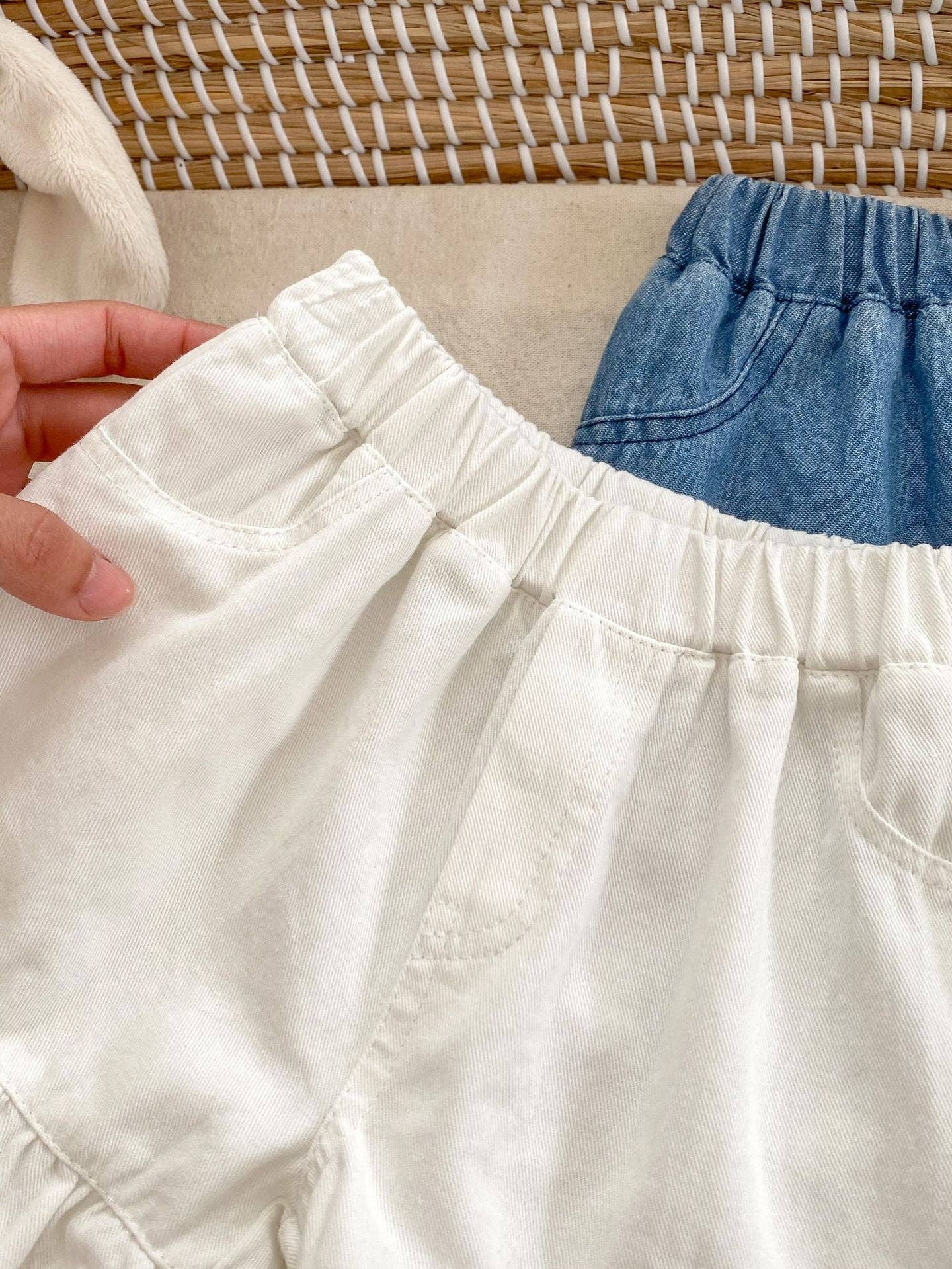 MyKids-USA® - Wholesale Shorts - Baby - Summer Baby Girl Solid Color Ruffle Trim Denim Shorts4
