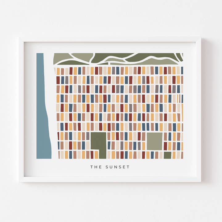 Carte artistique minimaliste de San Francisco The Sunset pour la vente par Faraway Places Paper