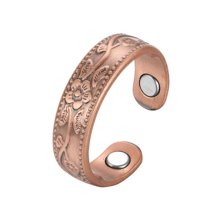 RP 21 Solid copper flower design magnet ring help arthritis for wholesale by COPPER ARTS INC.