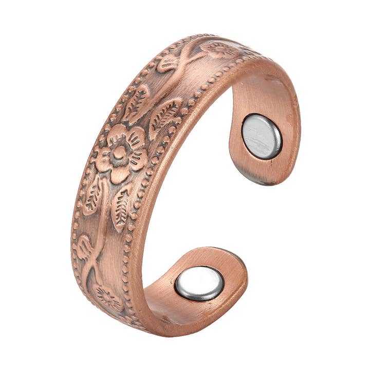 RP 21 Solid copper flower design magnet ring help arthritis for wholesale by COPPER ARTS INC.