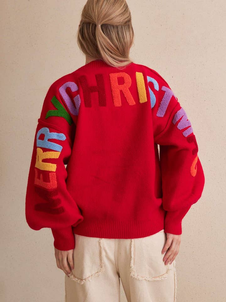 Mello. - Wholesale Knit Sweater - Women's - Oversize Christmas Sweater with Lettering2