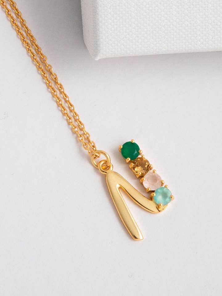 Multicoloured Gemstones Initial Necklace W for wholesale by Lavani Jewels