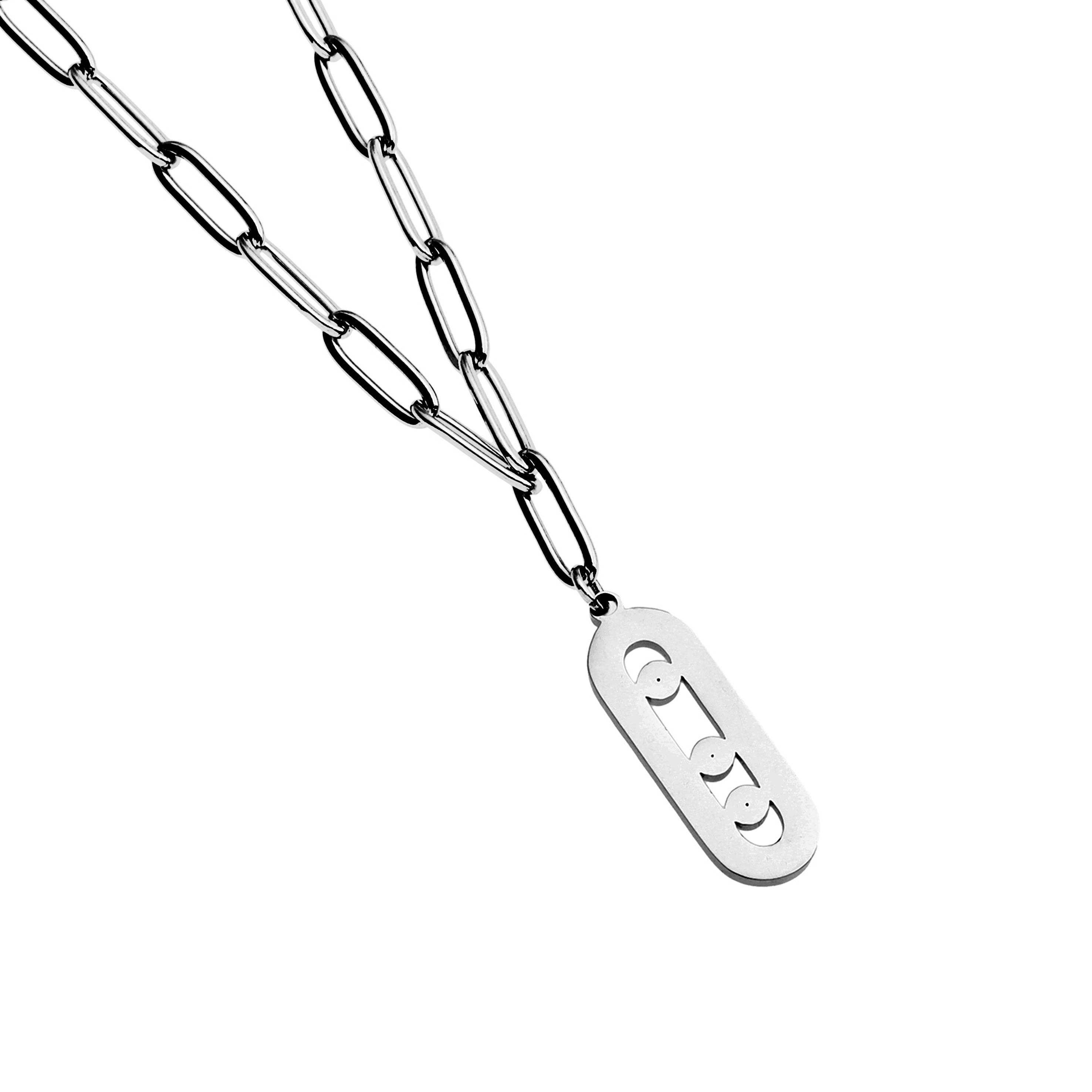 HACKNEY NINE – wholesale  – MORNA Paper Clip Chain with Zirconia Accented Geometric Pendant Silver7
