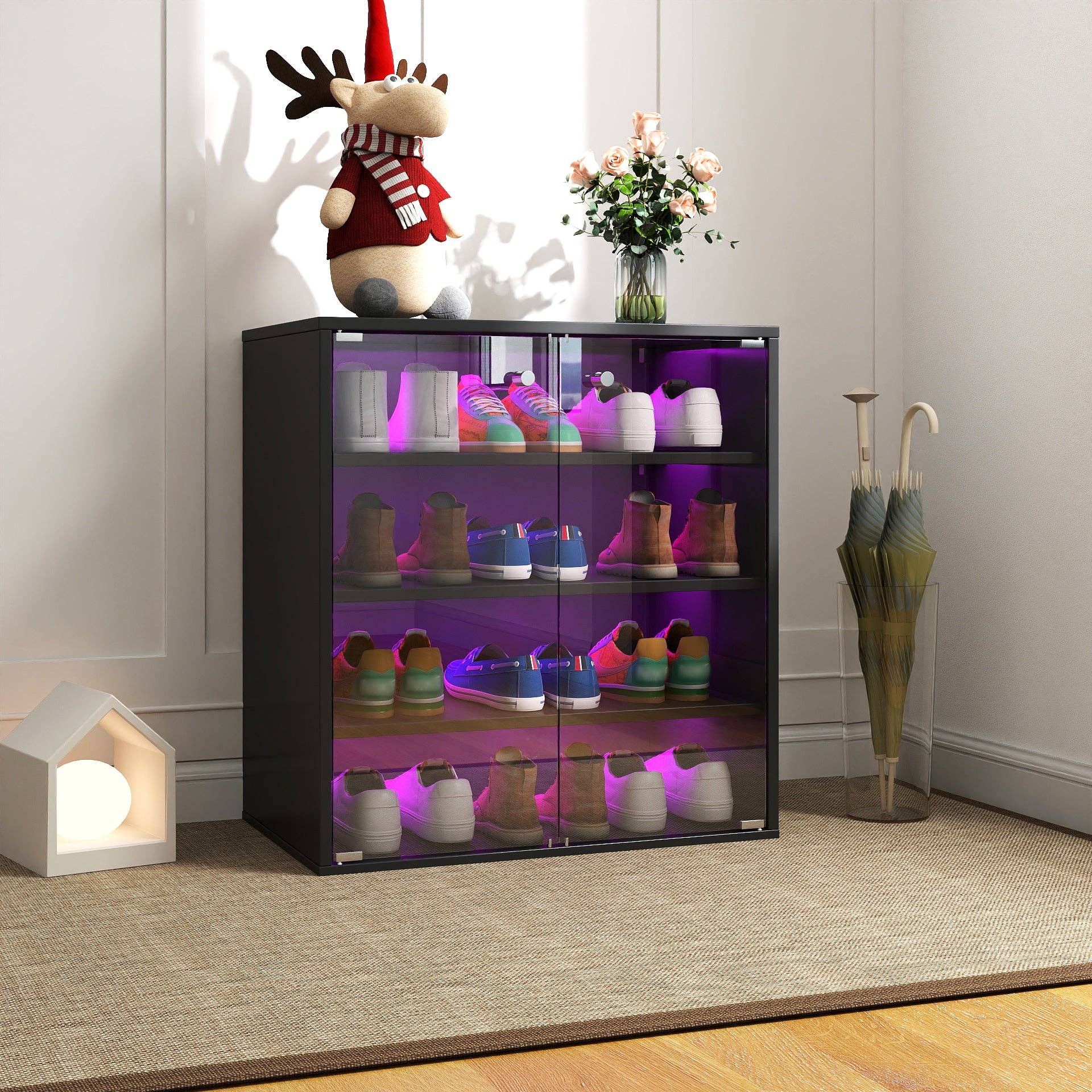 HOMYCASA DESIGN INC - Wholesale Shoe Rack - Black Salon 4-Tier Storage Display Cabinet & RGB LED Light1