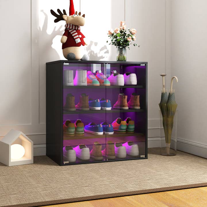 HOMYCASA DESIGN INC - Wholesale Shoe Rack - Black Salon 4-Tier Storage Display Cabinet & RGB LED Light1