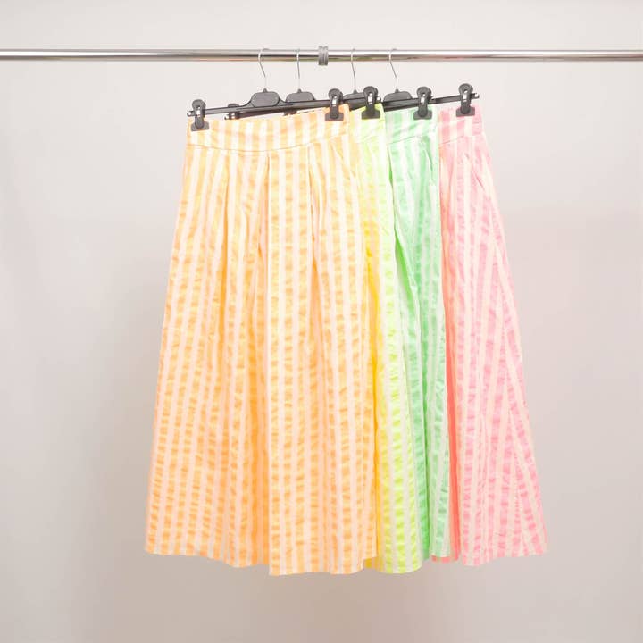 Fluorescent striped pleated midi cotton skirt TDM19323-8 for wholesale by Cecile Wang