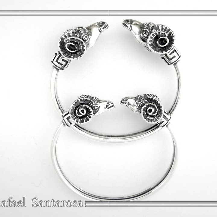 RAFAEL SANTAROSA - Vendita all'ingrosso Bracciale a polsino - Bracciale rigido in argento con testa di ariete doppia6