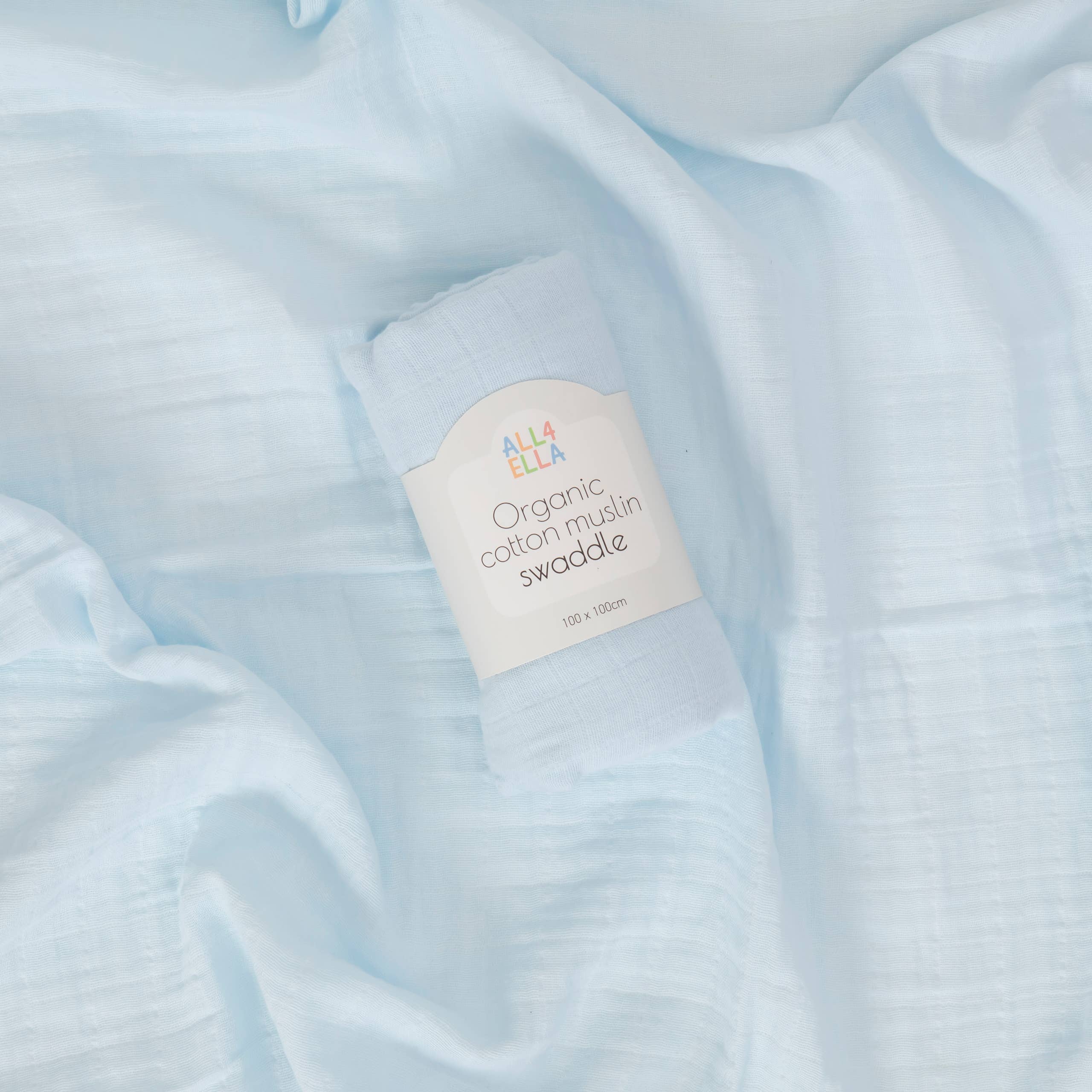All4Ella - Wholesale Swaddle - Baby - Organic Muslin Swaddle - Baby Blue1
