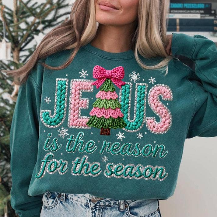 Glaime - Wholesale T-Shirt (Graphic) - Women's - Comfort Colors Faux Yarn Jesus is the reason Shirt, Xmas Tee3