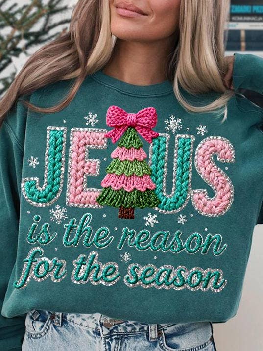 Glaime - Wholesale T-Shirt (Graphic) - Women's - Comfort Colors Faux Yarn Jesus is the reason Shirt, Xmas Tee3