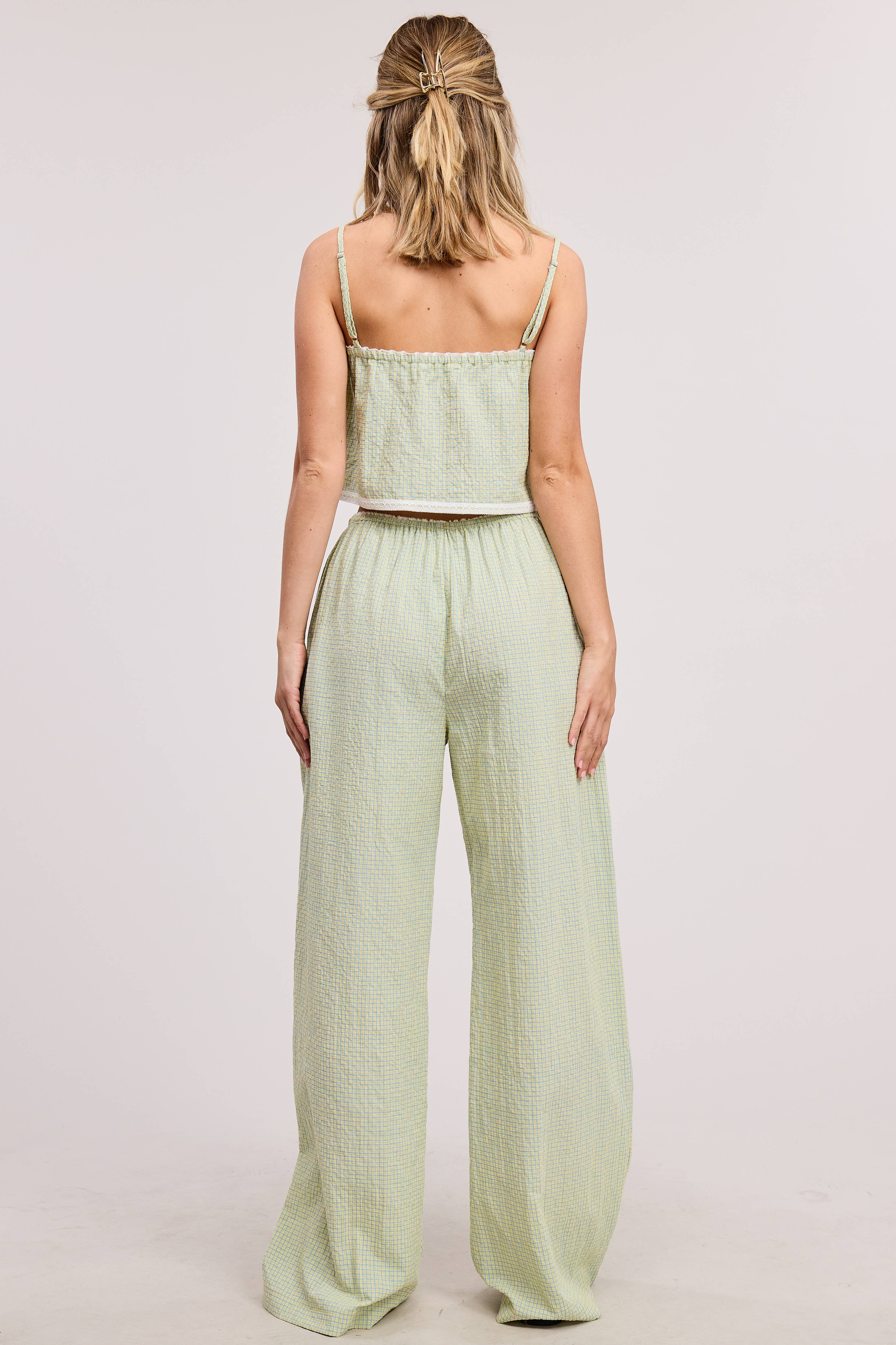 Mimosa - Wholesale Top & Pant Set (NOT Loungewear) - Women's - Plaid Lace Trim Tank and Pants Matching Set10