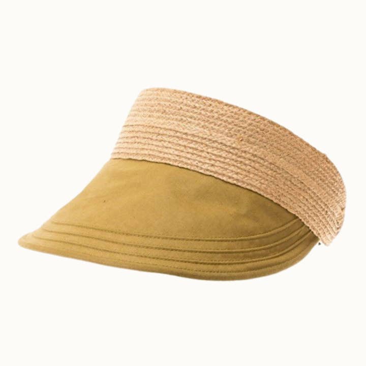 Olive & Pique - Wholesale Visor – Women's - Raffia Brad Fabric Sun Visor, Two-Tone Packable
